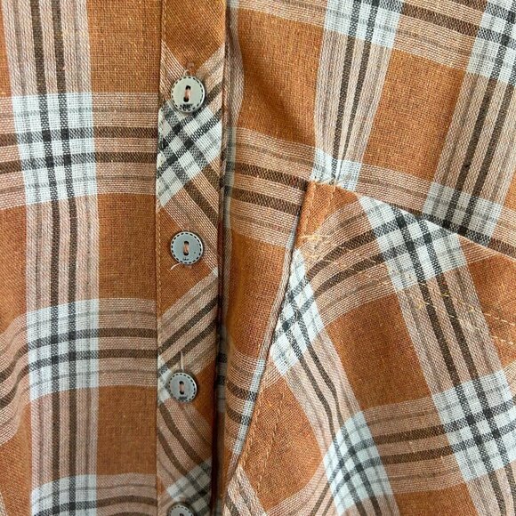 POL Shirt Oversize Plaid Tunic Split Collar Bishop Sleeve - Picture 3 of 11